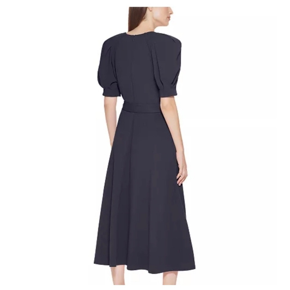 Calvin Klein Navy Puff Sleeve Belt Tie Waist Midi Dress Size 14W Altered Hem - Picture 2 of 10